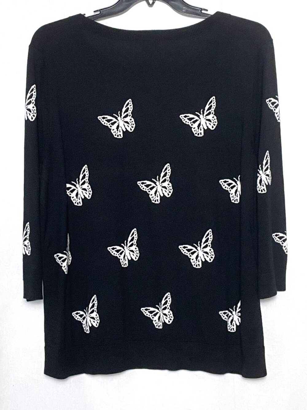 Talbots Butterfly Knit 3/4 Sleeve Pullover Sweater NWT 2X Black